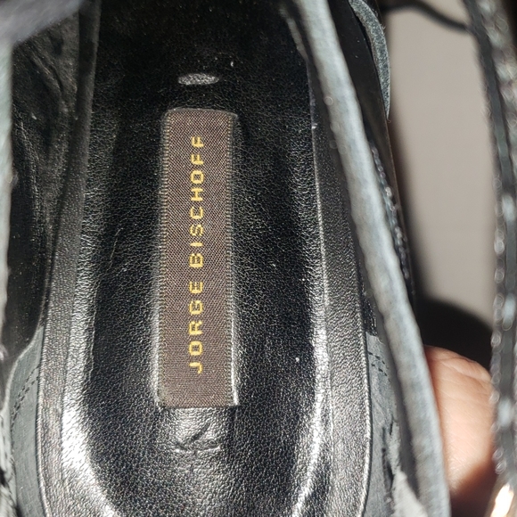 Sexy! JORGE BISCHOFF BLACK LEATHER strappy block heel 6 - Picture 8 of 11